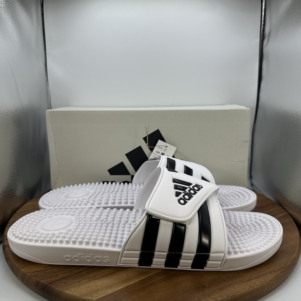 Adidas Adissage Slip On Sandals Slides White Black Casual Beach‎ F35573 Men's 17